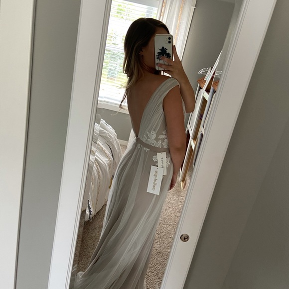 V-neck Long Tulle Bridesmaid Dress by Kleinfeld - Picture 7 of 8